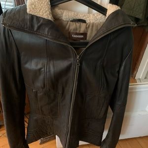 XXS Danier brown hooded leather jacket